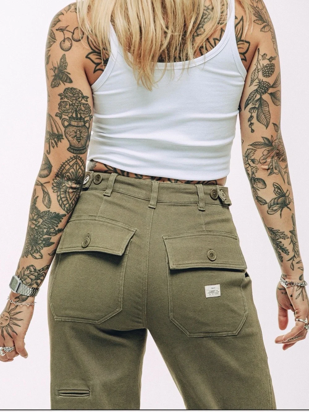 P&Co Service Fatigue High-Rise Pants in Olive Green Size 30 - Picture 4 of 9